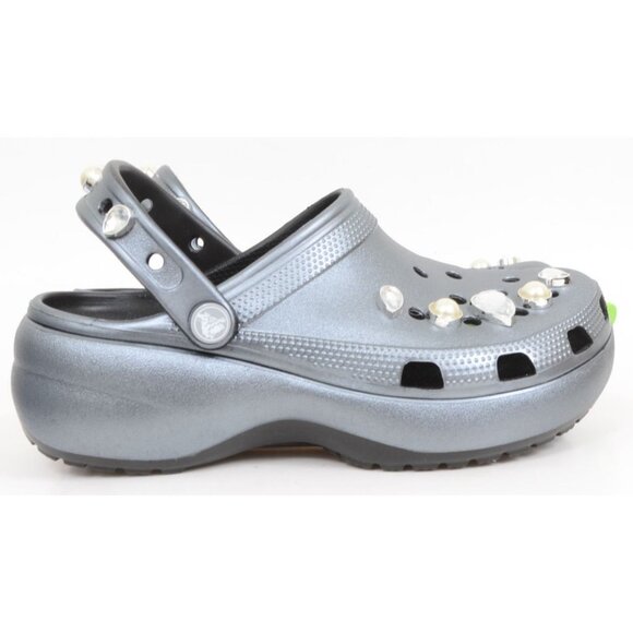 Crocs Pearls & Jewels Women's Size 8 Classic Metallic Silver Platform Clogs NEW - Picture 1 of 7